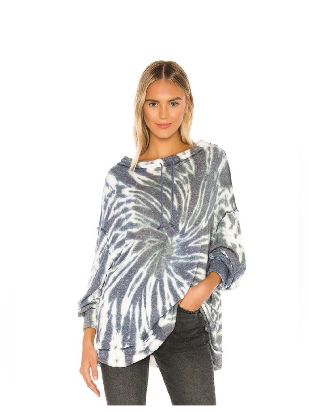 NWT Free People Tie-Dye Oversized Hoodie Sweatshirt - Blue/White